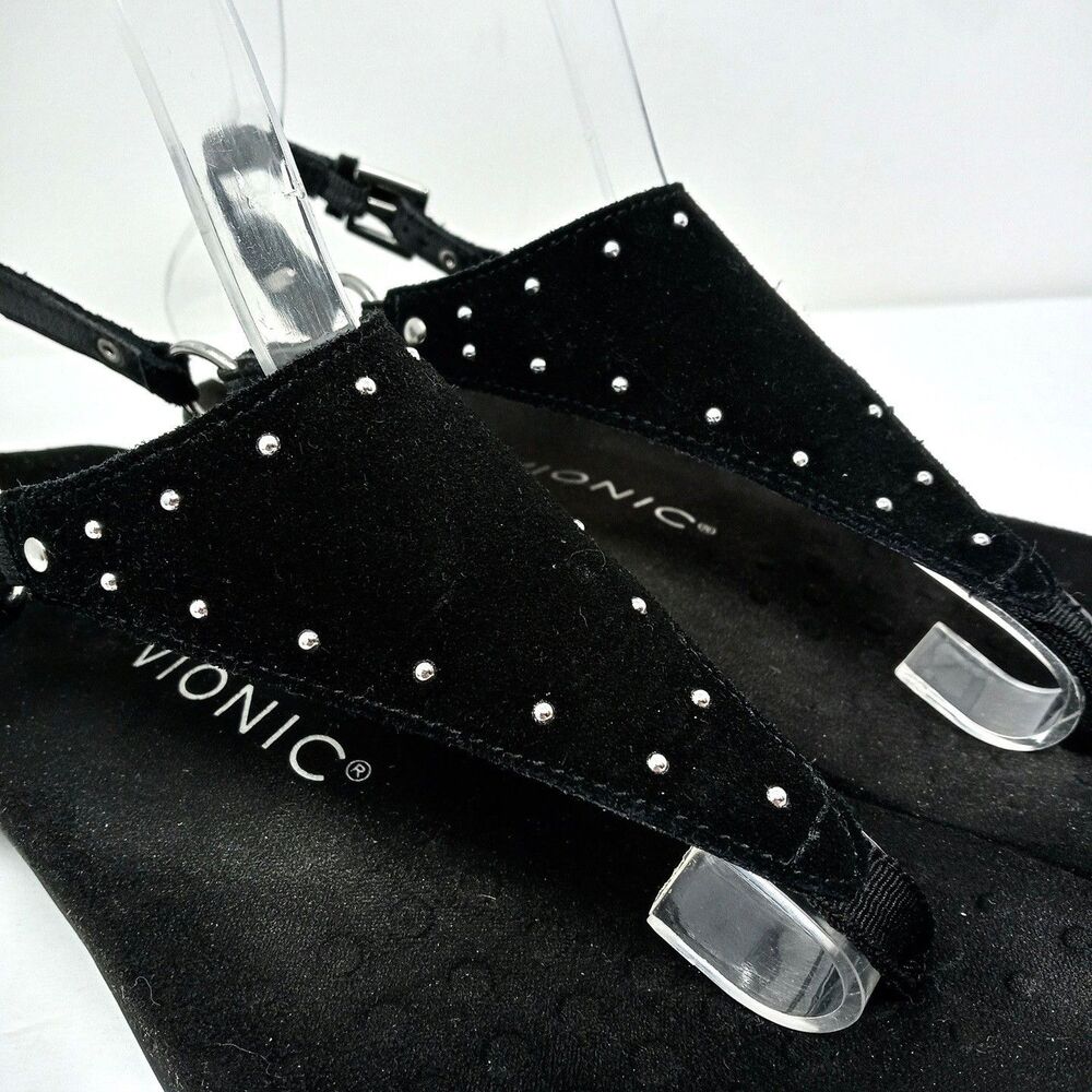 Vionic Margot Suede Studded T-Strap Sandals Women's Size 7 Black Strappy - Picture 3 of 10